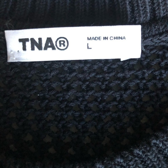 TNA Delamont Sweater Short Sleeve Open Knit Pattern Black Large - Picture 15 of 15